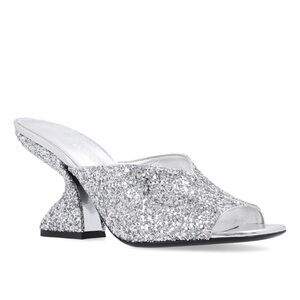 NWT Salvatore Ferragamo Argento Sansu 85mm Sculptural-Heel Mules, Size 7…